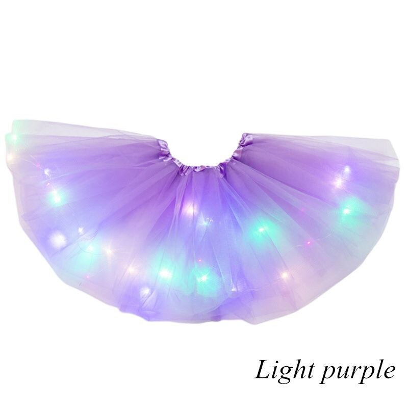 glühend Licht LED Mädchen Partei Plissee Flauschigen geschichtet Tüll Ballettröckchen Röcke Spitze Chiffon Ballkleid