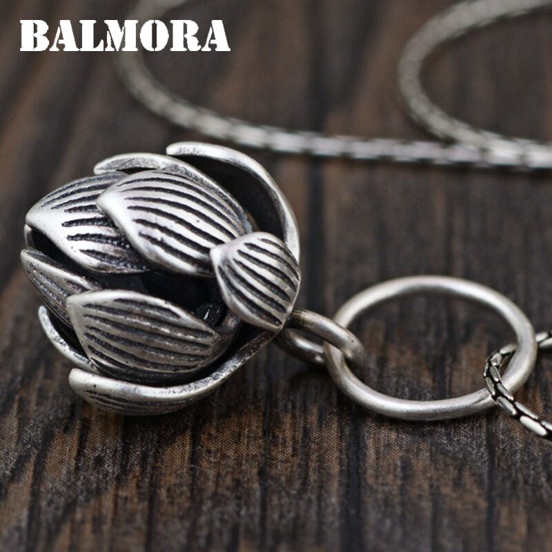 BALMORA 990 Pure Silver Lotus Bud Charm Pendants for Women Men Couple Vintage Jewelry Accessories Without Chain