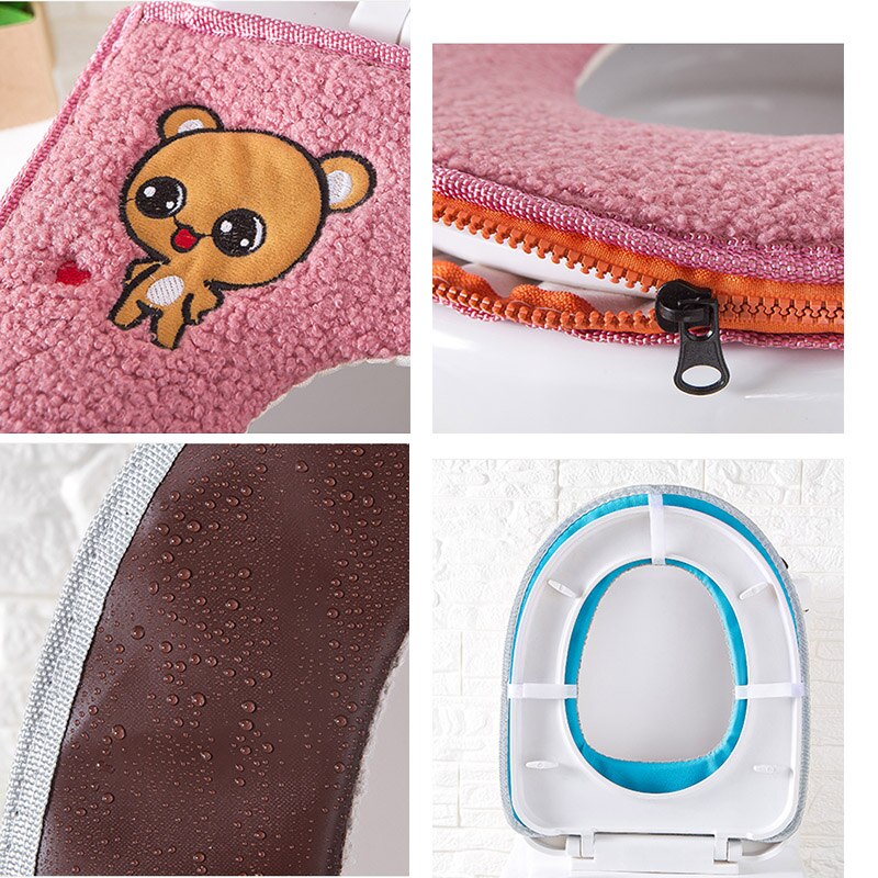 Calentador de baño para asiento de inodoro, paño suave, tapa lavable, almohadilla de cubierta superior, suministros de asiento de inodoro engrosados