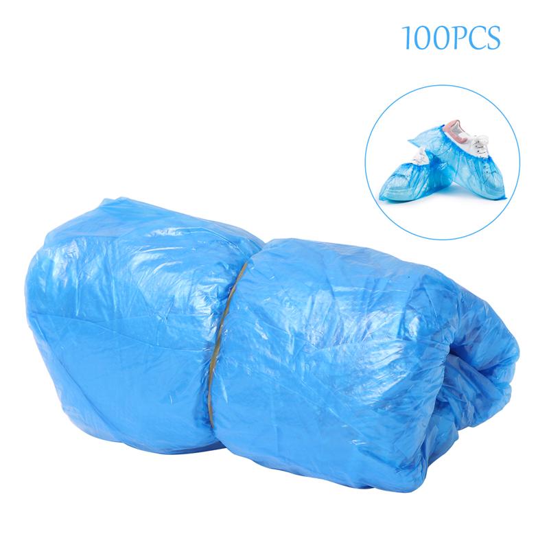 100 Couvre-chaussures Jetables En Plastique étirable – Imperméables, Taille Unique, Bleu