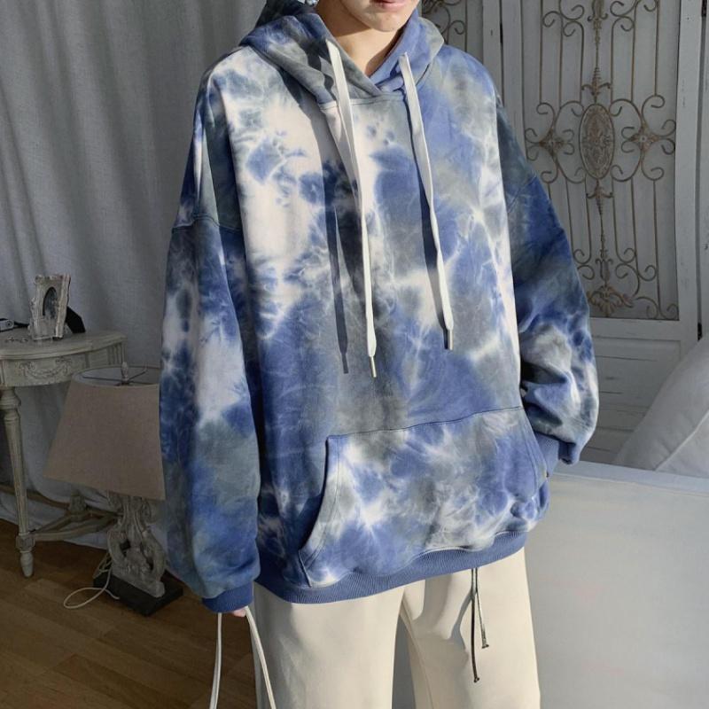 Hettegenser genser menn fritidsslipsfarge farge høst elegant hette løse klær hofte hopp stil alle kamp menn elegant streetwear: 1911- blå / Xxl