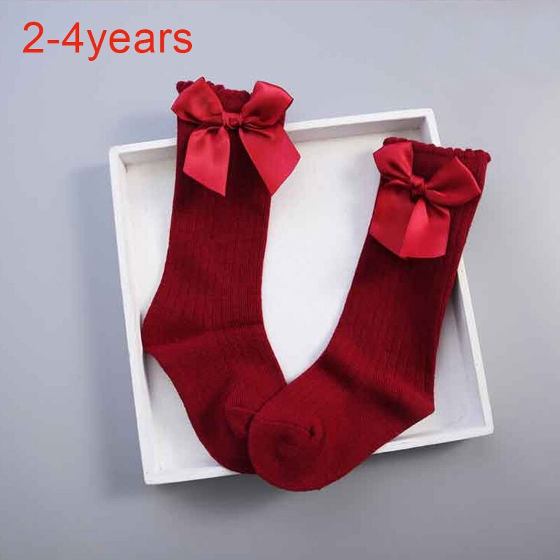 Schattige Prinses Baby Meisjes Sokken Kniehoge Met Boog Sokken Meisje Zoete Baby Sokken Lange Buis Sokken Kids Kinderen Been warmer Boot: wine red 2 to 4years