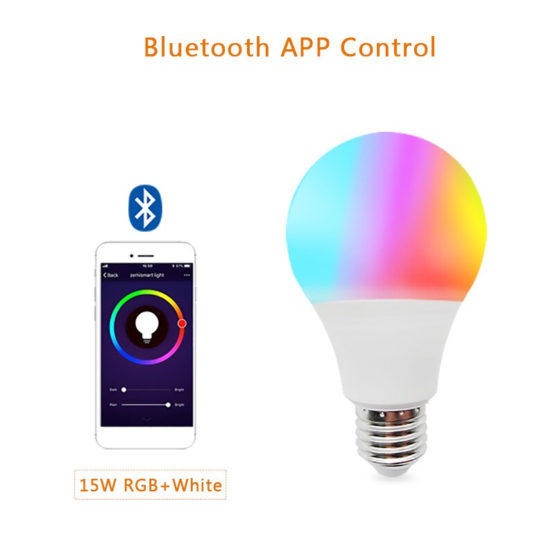 15w bluetooth smart pære  e27 led rgb lampe arbejde med xiaomi mobiltelefon 85-265v rgb + hvid dæmpbar timer funktion magisk pære: 15w rgbw bluetooth