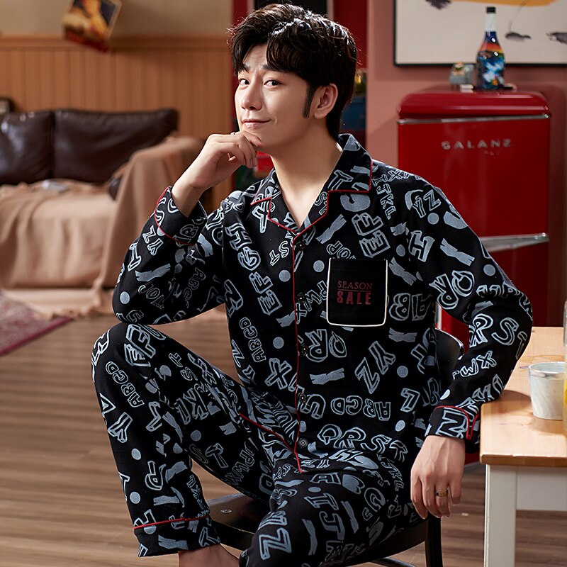 Pyjama pour homme, ensemble Simple, manches longues, en coton, haut et pantalon, vêtements de loisirs pour la maison, printemps