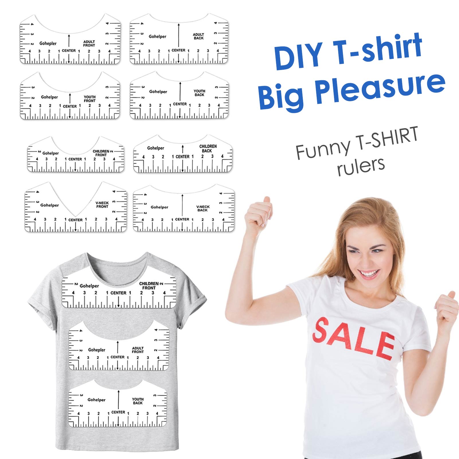 Regla de alineación de camisetas con cuello en V para guía, de camiseta, reglas de , plantilla de dibujo de bricolaje, herramienta artesanal, 8 Uds.
