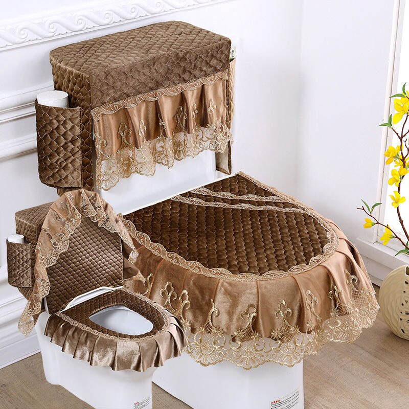 Fyjafon 3Pcs Toilet Seat Cover Met Opbergtas Kaki Groen Overjas Wc Warm Closestool Seat Cover Wasbare Zachte mat: Chocolate