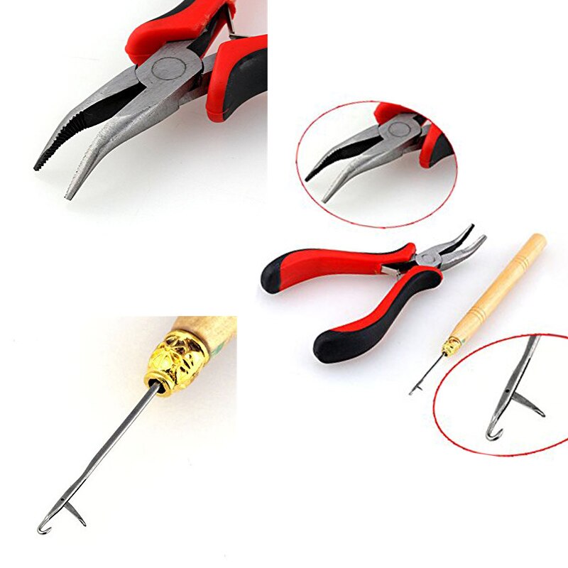 Kit d'outils d'extension de cheveux, pince + crochet de traction + 100 anneaux de liaison, perles de coiffure WH998
