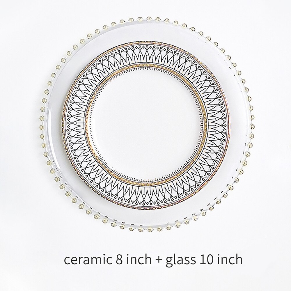 Retro Ceramic Dinner Plate Glass Saucer Fruit Cake Dessert Dish Tableware Set Plates Dinner Food Tray Home Decoration: set 2