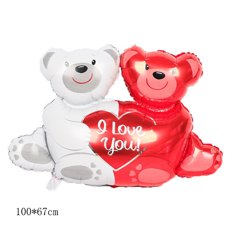 Red White Double Bear Hug Heart Aluminum Film Balloon Set Valentine's day Confession Proposal Marriage Room Decoration Balloon