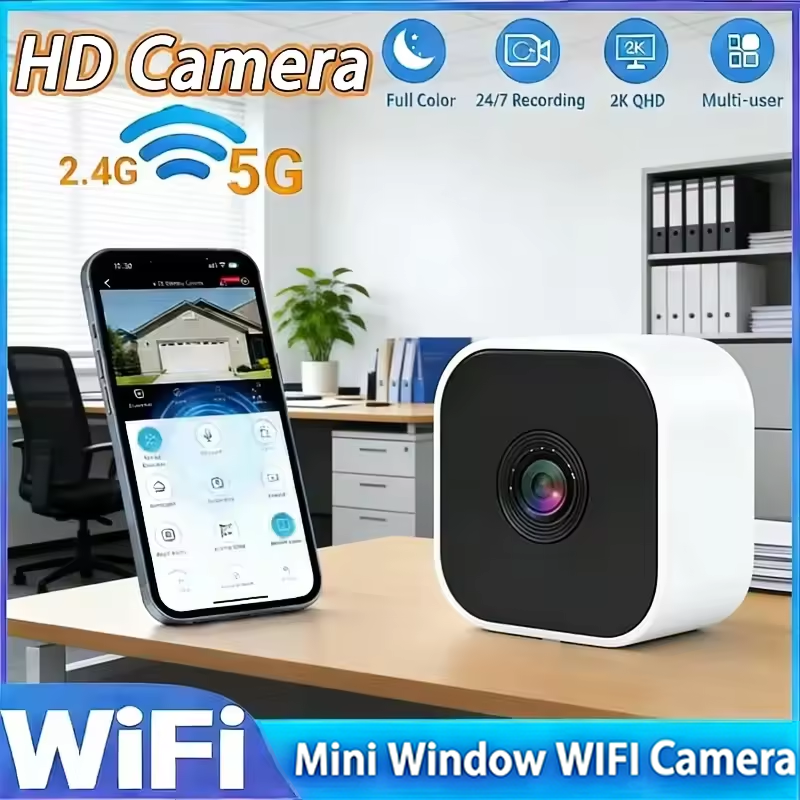 Miniaturowa kamera okienna zastępuje kamery zewnętrzne, kamera WiFi 2.4/5GHz, rozdzielczość 3MP, kolorowy tryb nocny, kamera robić montażu przez okno.