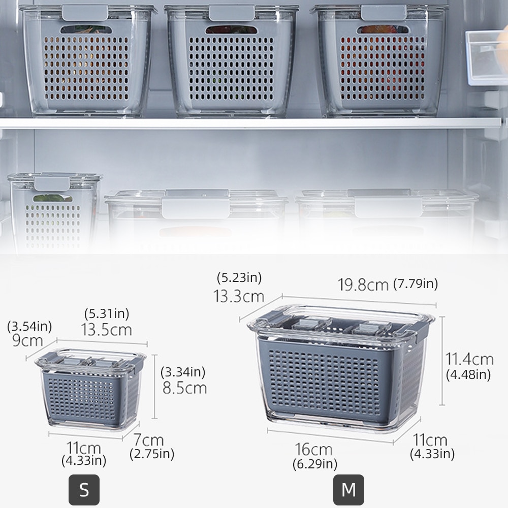 Multifunktionel opbevaringsboks køkken køleskab friske opbevaringsboks plast grøntsag frugt afløb kurv opbevaring kurv container
