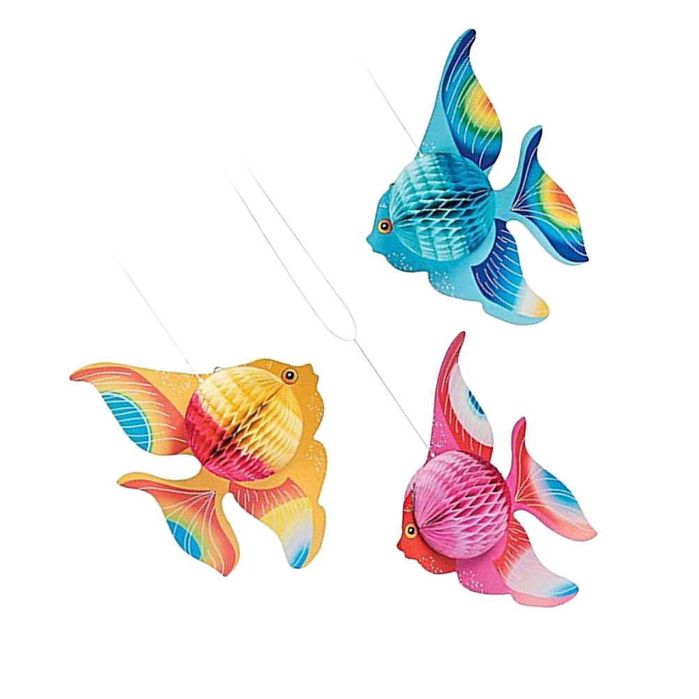 6pcs Colorful Tissue Paper Goldfish Foldable Tropical Fish Decoration Hanging Ornament Party Supplies (Gold + + Blue)