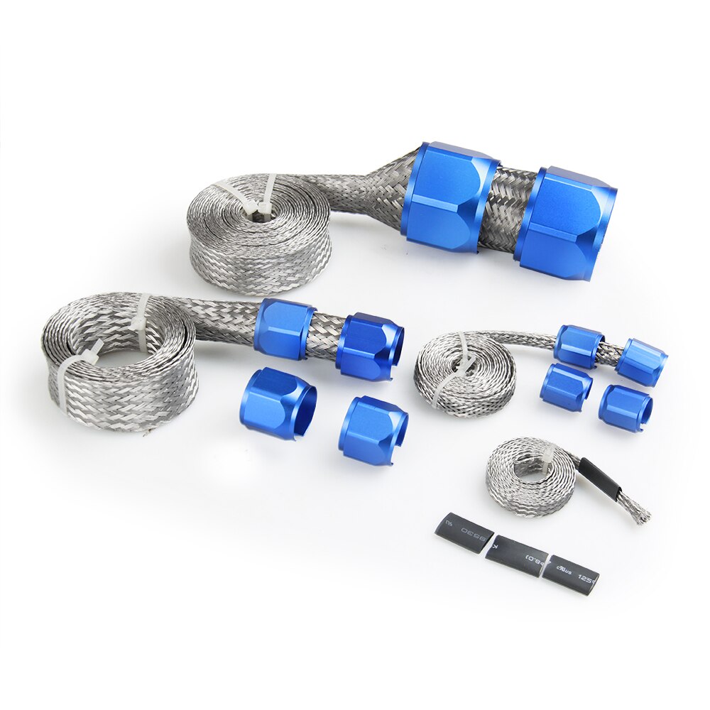 Universal Stainless Steel Engine Hose and End Sleeve Sleeving Kit Silver