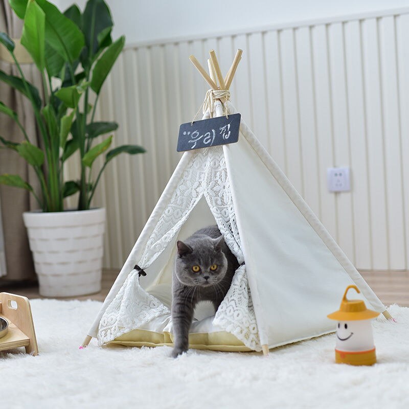 White lace canvas dog teepee without cushion 24" Tall
