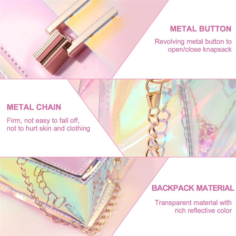 BESTOYARD Women Transparent Handbag Colorful Chain Bags Rainbow Purses Clear Jelly Mini Bag (Pink)