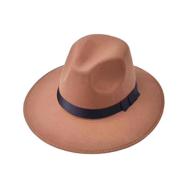 Chapeau Fedoras en laine pour femme, classique, couleur unie, en feutre, à bord plat, Jazz, seau, hiver, printemps et été: style 2 khaki