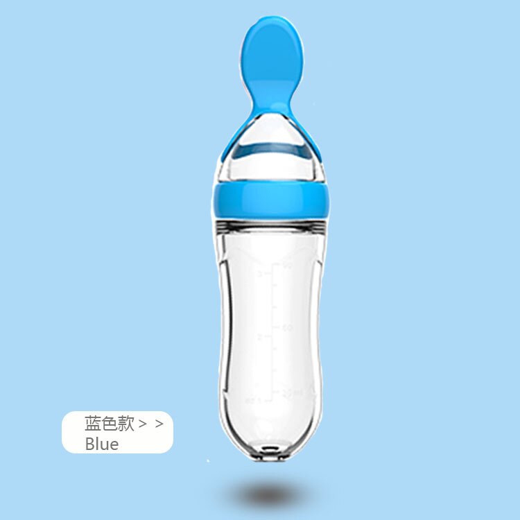 2018 nye sikkerheds silikone babyflaske med ske kosttilskud ris kornflasker presseske mælkefodringsflaske kop: 3