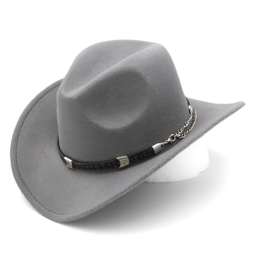 Munng retro kowbojka jeździecki kapelusz kobiety mężczyźni zachodni kapelusz kowbojski czapka z szerokim rondem mieszanka wełny: Szary