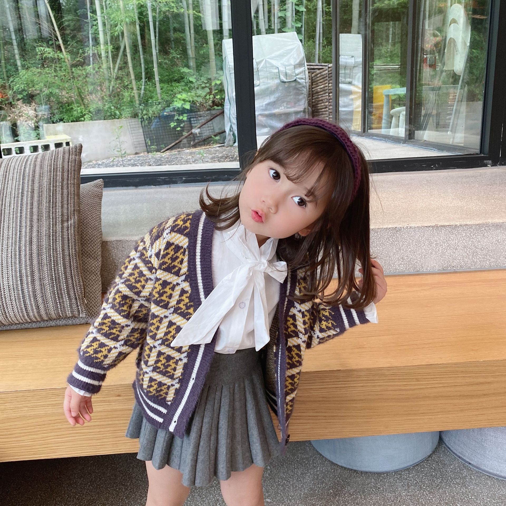 Herfst en winter meisjes vest paars geruit trui peuter meisjeskleding meisjes vest