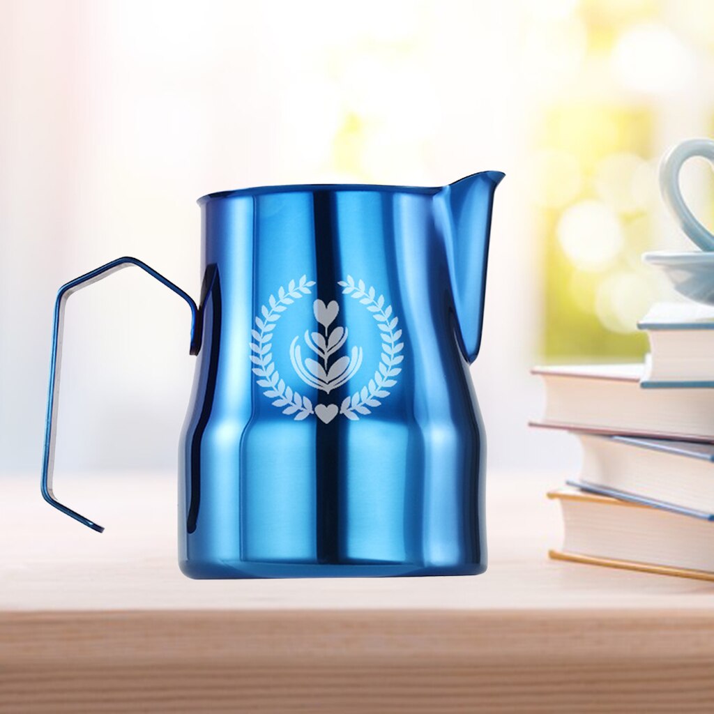 Milk Frothing Pitcher Coffee Milk Frothing Cup Cappuccino Milk Steam Pitcher Frother Cup for Espresso Machine: blue 350ml