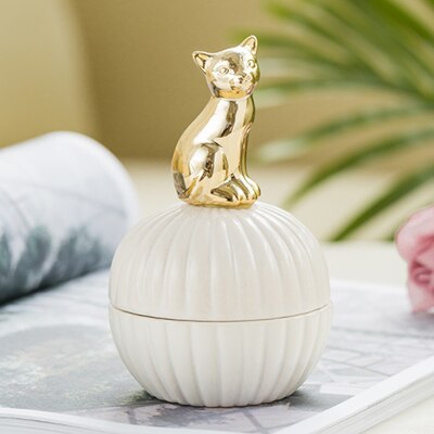 Or 3d Chat kitty animaux En Porcelaine Porte-Bijoux Anneau Plat de Bijoux En Céramique Décor À La Maison Plateau Bol pot blanc Rose pour mariage: white1