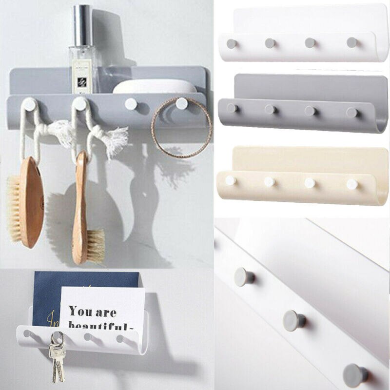 Plain Solid Plastic Key Hooks Wall-mounted Adhesive Key Holder Hanger Rack Organizer Home Storage Organization