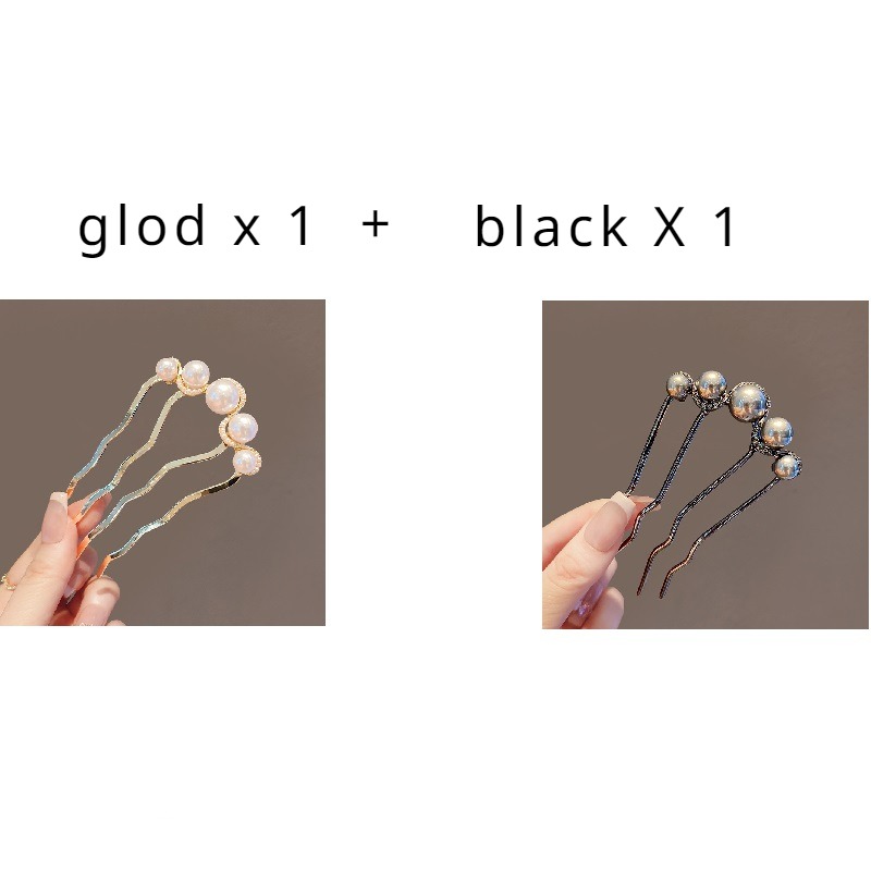 Modieuze U-vormige haarspeld met strass en kunstparels, haarkam van zinklegering voor feesten, en dagelijks gebruik voor meisjes: Donker Kaki