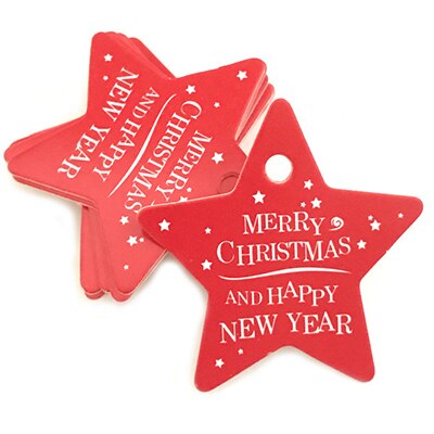 100Pcs Kerst Serie Tags Papier Label Label Diy Ambachten Hang Tag Bakken Wikkelen Decoratieve Card Kerst gunsten: Star-Red