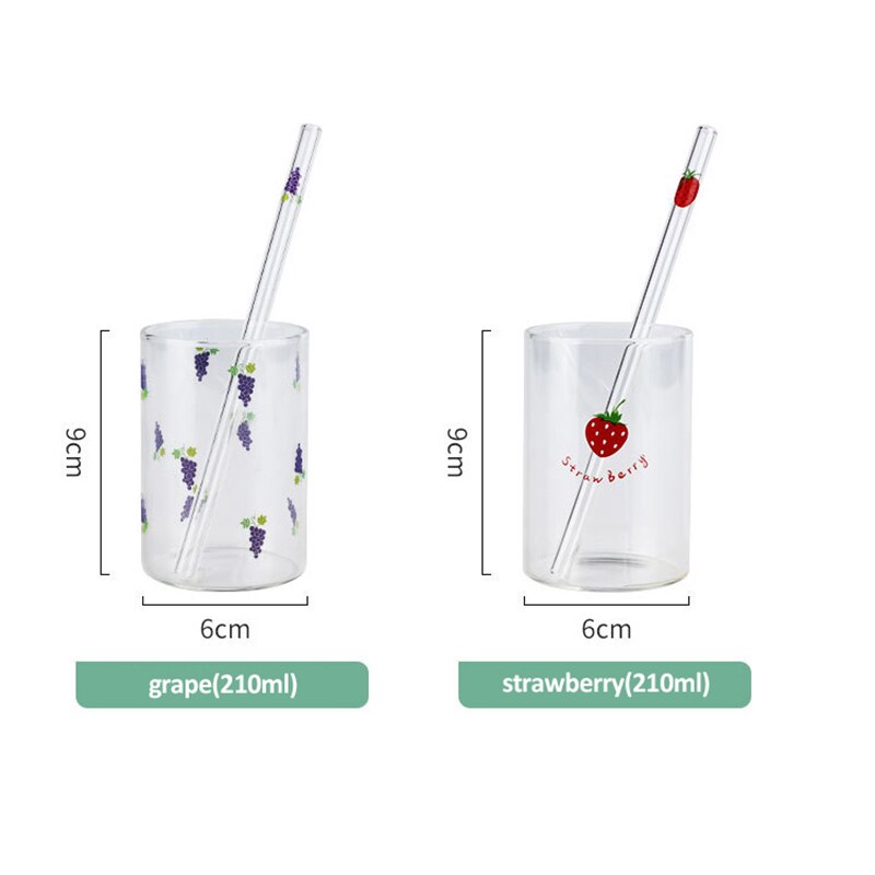 Strawberry Cute Glass Cup With Straw Transparent Water Cup Student Milk Heat Resistant Glass