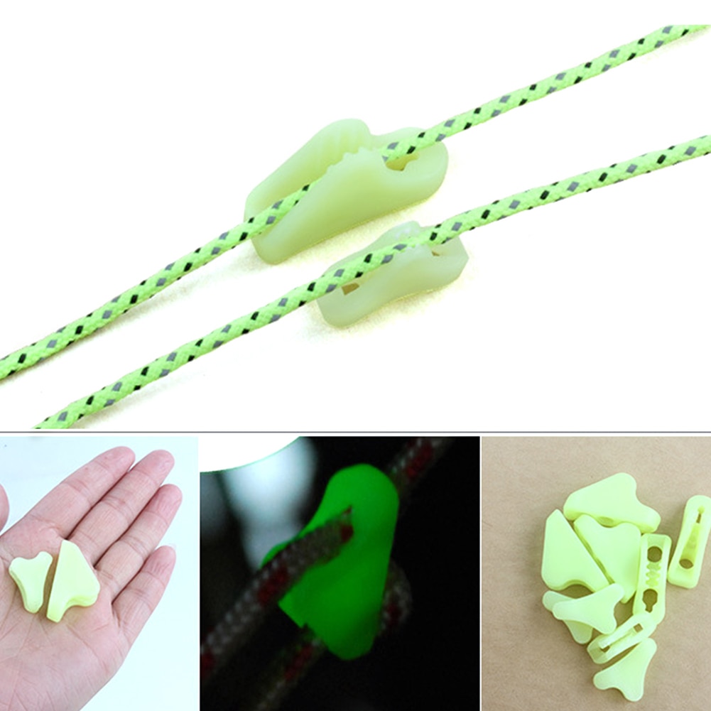10pcs Reminder Luminous Rope Triangle Plastic Anti-Tip Practical Alert Camping Outdoor Tent Buckle Adjustable Mlutifunctional
