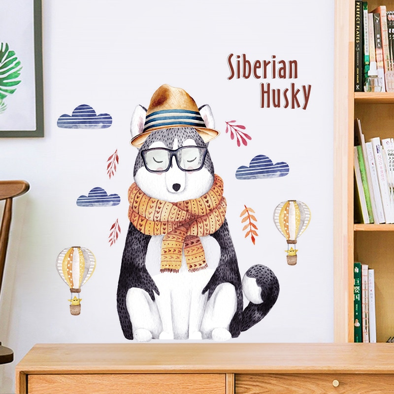 Cartoon Mr. husky wall sticker bedroom decor living room background wall decor self-adhesive home decor entrance door stickers