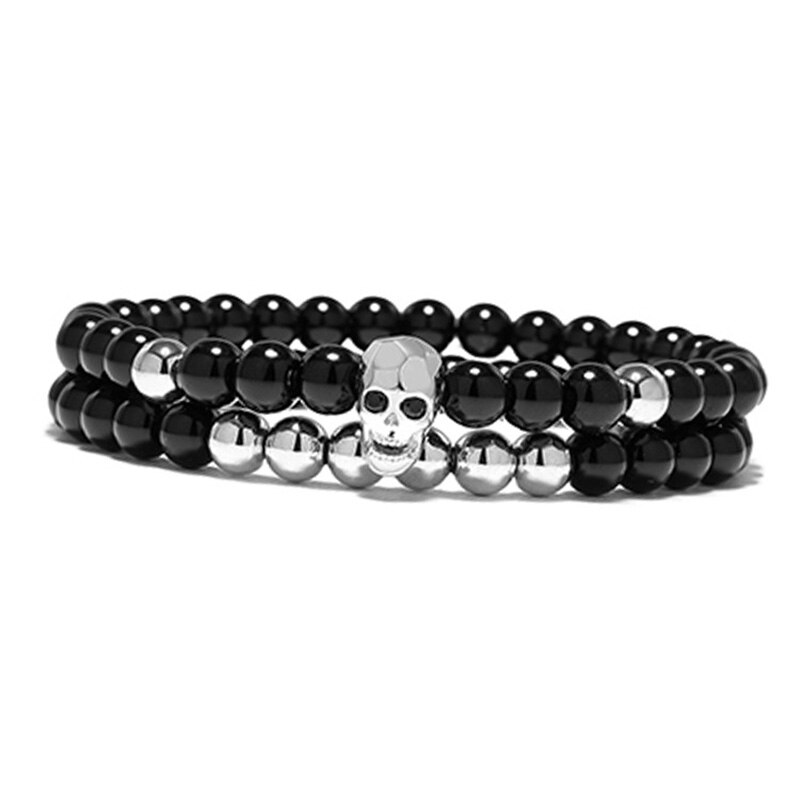 6mm shinny onyx Stein perlen armband schädel männer armbänder für frauen schmuck pulsera hombre armband zubehör bileklik: color 2