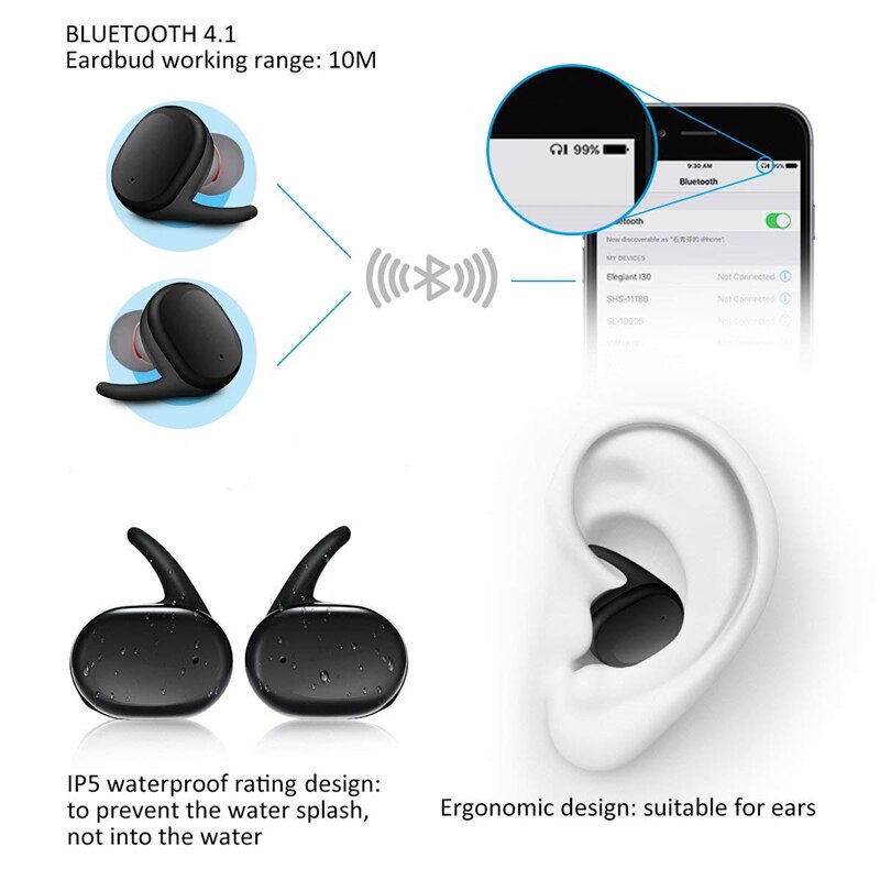 Tws Bluetooth 5.0 Touch Sport Waterdichte Oortelefoon Ruisonderdrukking Binaural Draadloze Bluetooth Headset Met Opladen Bin