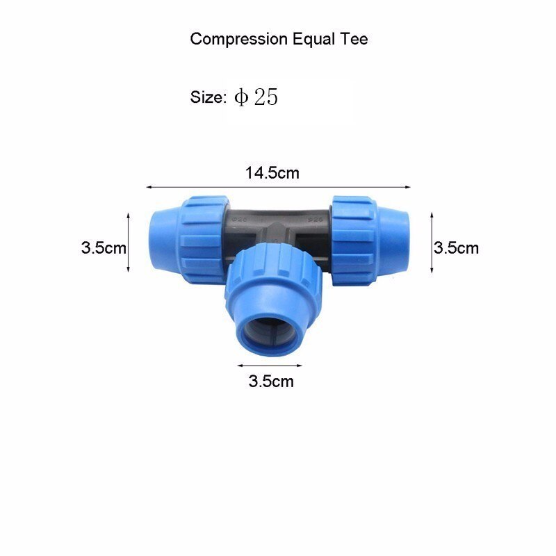 1pc HDPE Compression Equal Tee Plastic Irrigation Water Supply PP Fitting Top Supplier PN16 Fluid Quick Pipe: 25mm