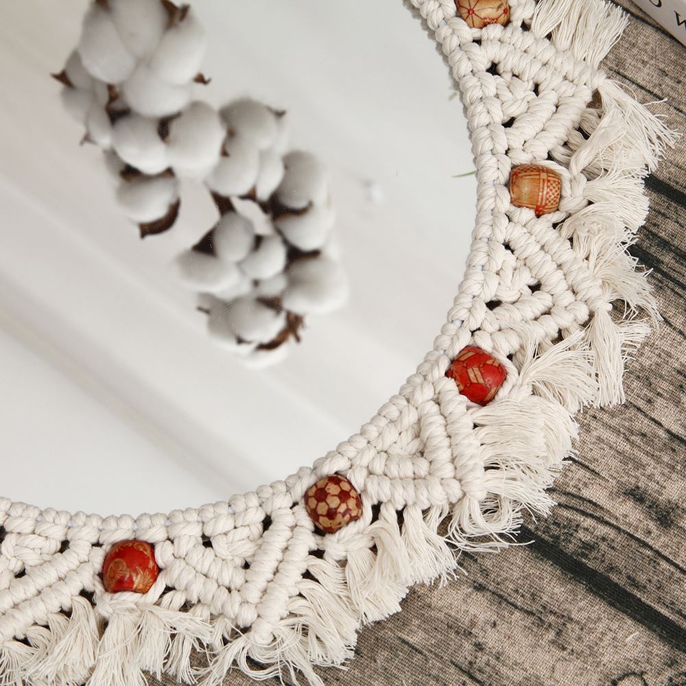 Miroir mural suspendu en corde de coton, fait à la main, miroir de maquillage Boho pour salon, décoration de salle de bains