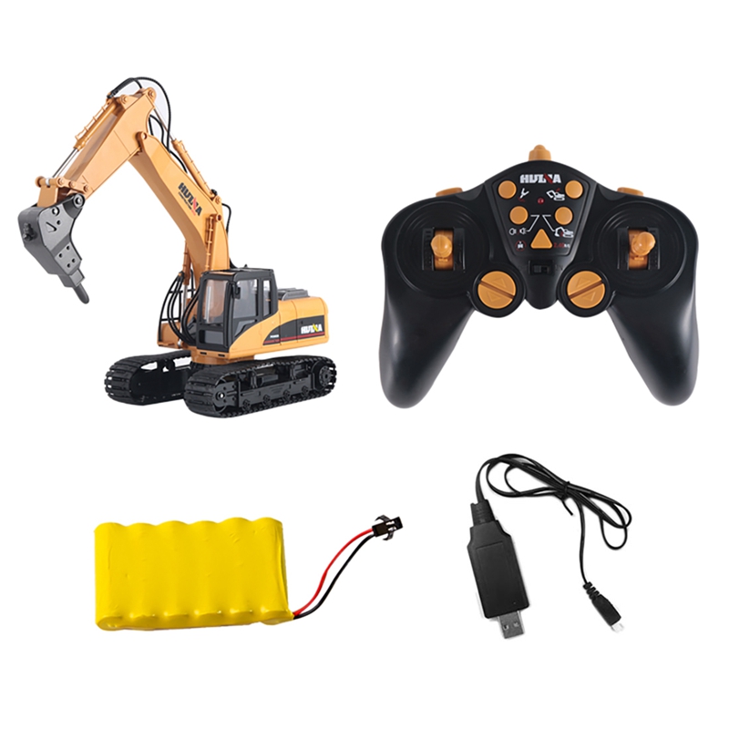HUINA 1:14 Remote Control Drilling Rig Toy Alloy Engineering Vehicle Disassembly Machine Model 16 Channel LED Lights