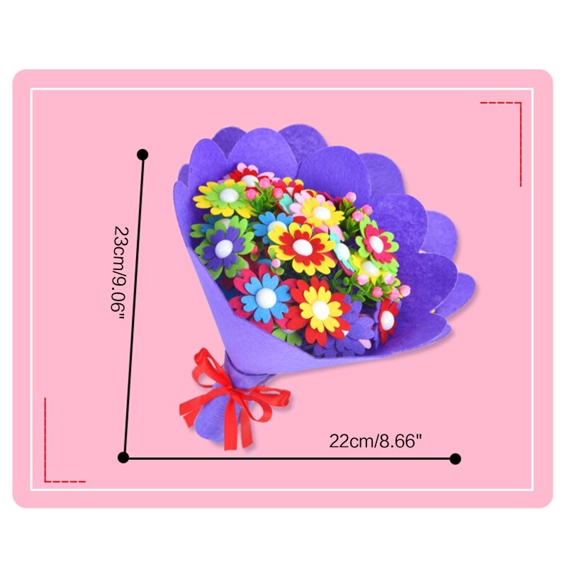 Q6PD Kids Button Felt Bouquet Art Crafting Project Kits Material for School Children Art Class Teaching Props Handmade