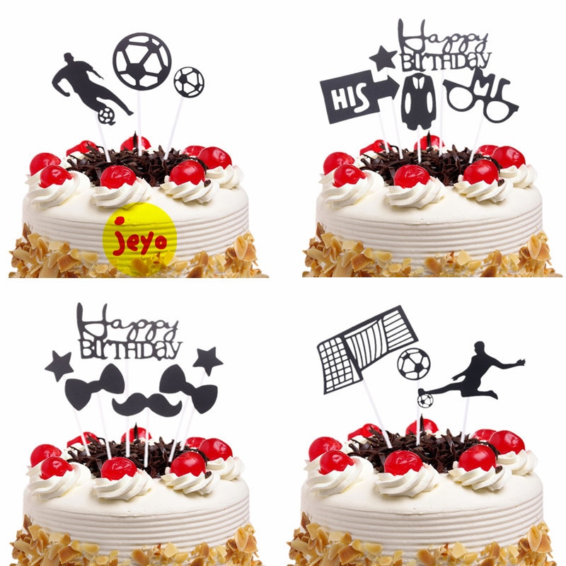 Cake Topper Football Soccer Kids Happy Birthday Cake Flags For Boys Man Dad Birthday Sports Party DIY Cake Decorations