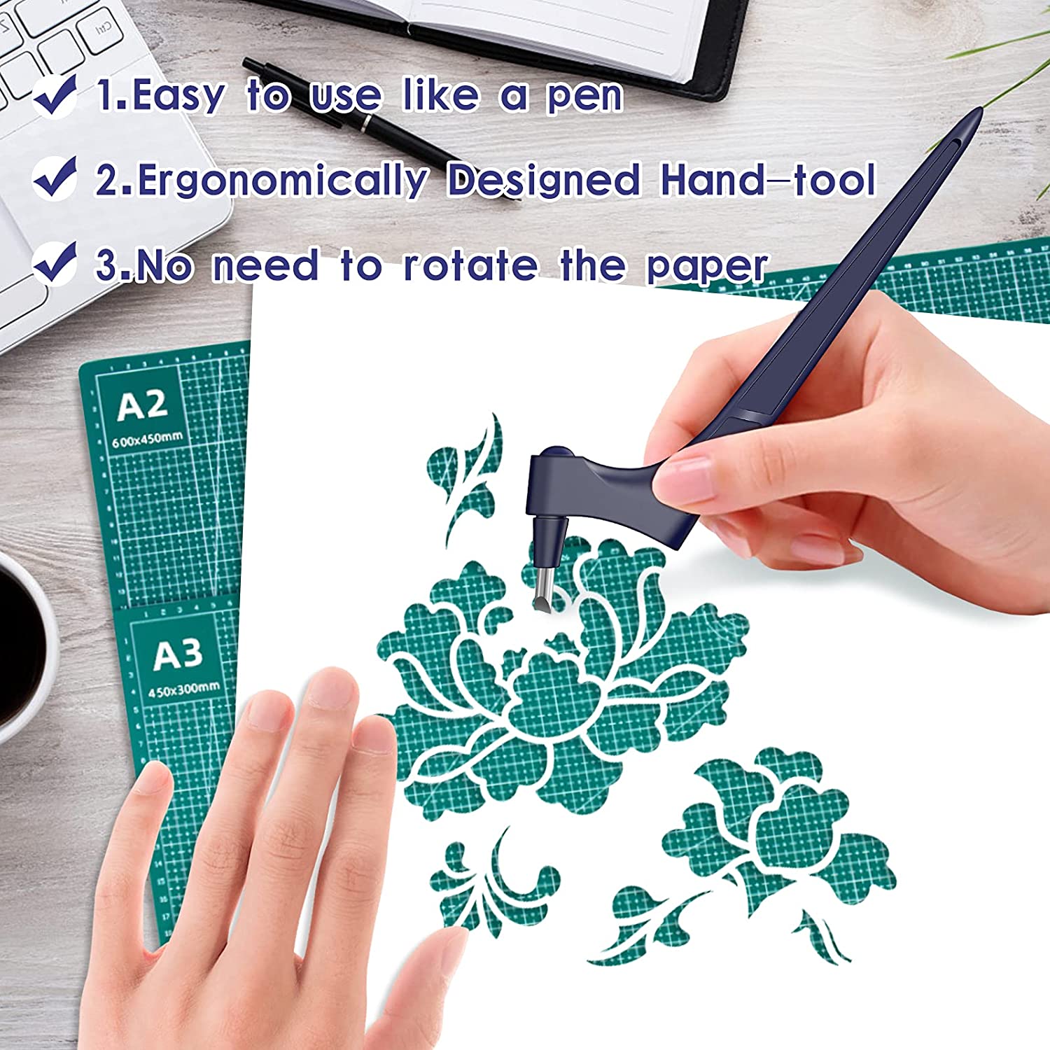 Craft Cutting Tools, Stainless Steel Knives 360 Degree Rotating Cutting Blade Handhled Paper-Cutting Tool，Scrapbooking