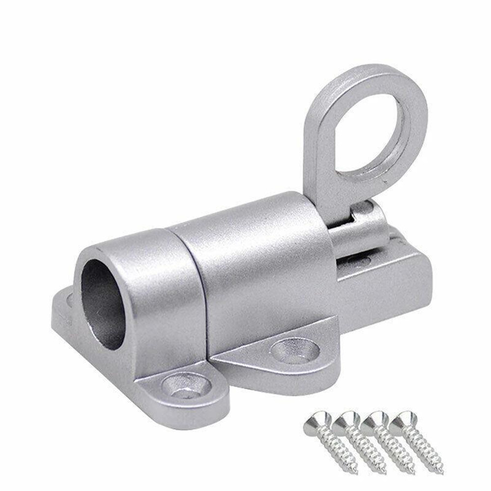 Automatic Latch Lock Aluminum Alloy Window Gate Security Pull Ring Spring Bounce Door Bolt: Silver