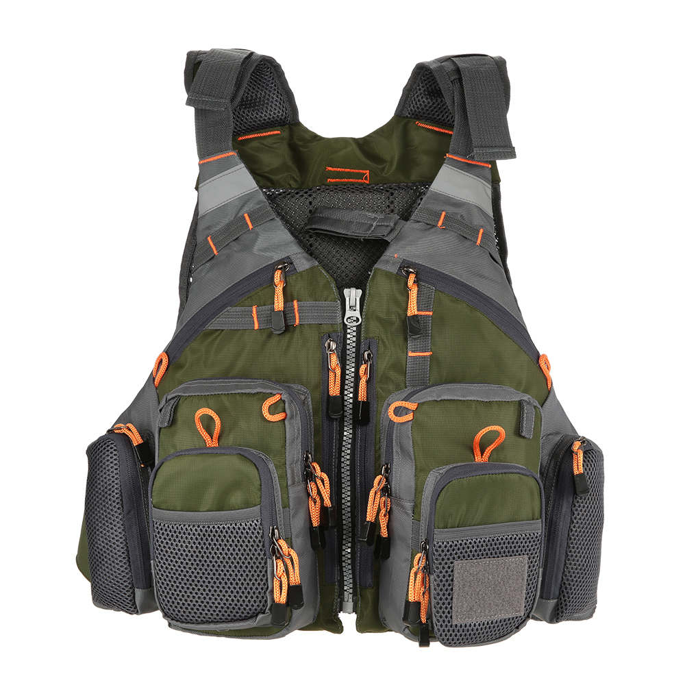 Lixada udendørs fluefiskervest liv superior 209lb leje redningsvest vest fleecet vest flydende til pesca: Grøn med floam