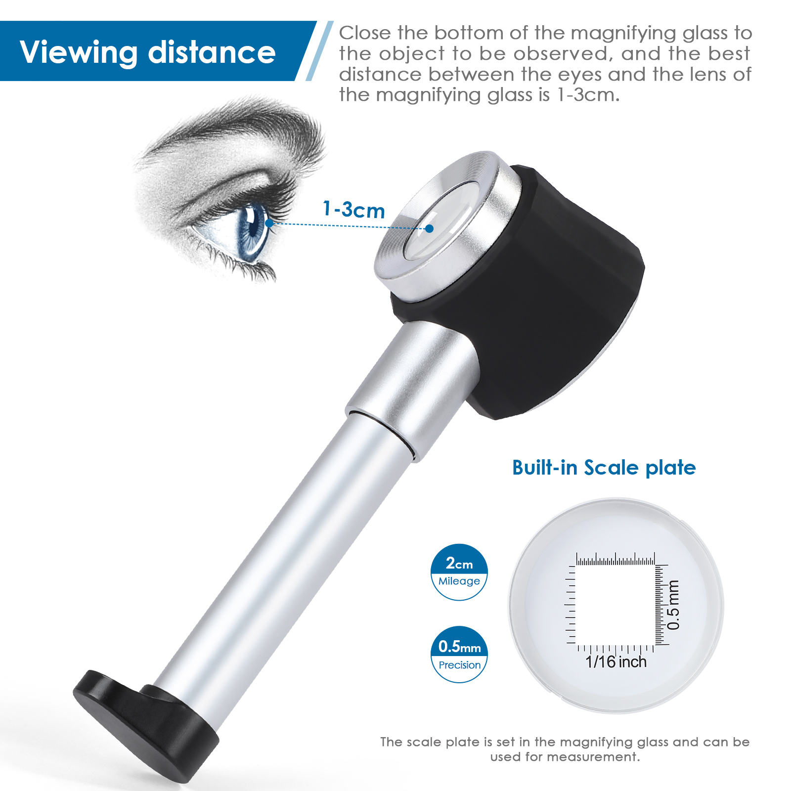 Handheld 10x Vergrootglas Loupe Led Optisch Glas Vergrootglas Met Lichtschaal Vergrootglas Sieraden Loepen Met Maatschaal