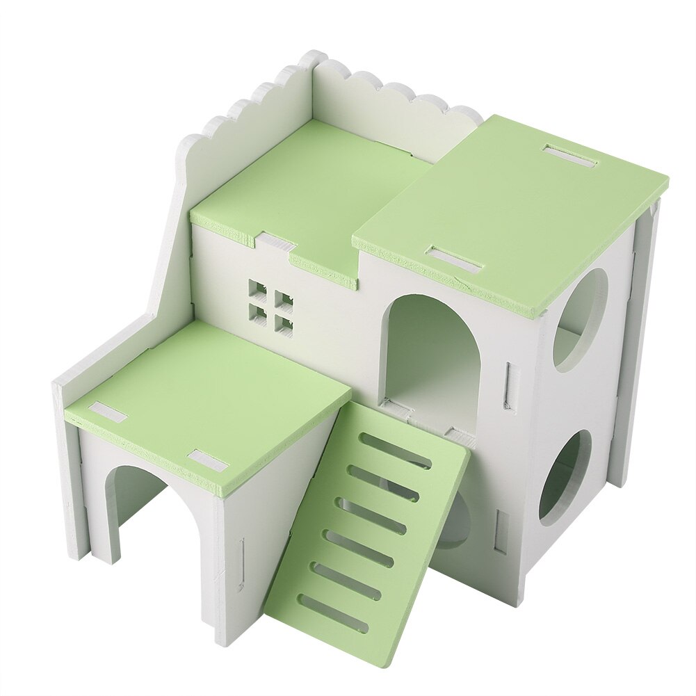 Lille kæledyr hamster legehus træmonteret villa kæledyrsbed bur hus pindsvin slot klatre legetøj (dobbelt lag værelse)