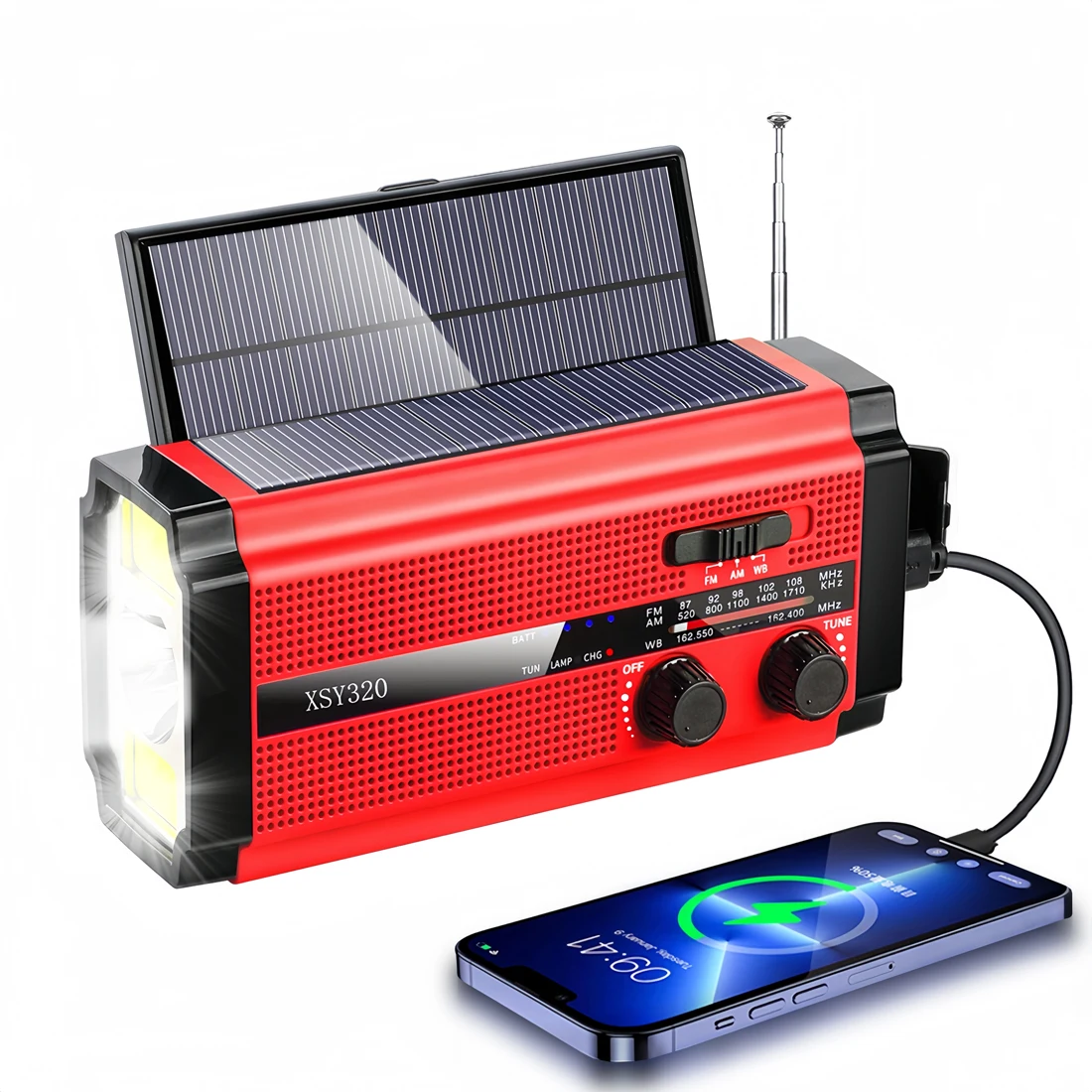 Woopker 5000 mah fm-radio xsy -320 bærbar nødradio håndsveiv solcelleradio am/noaa bærbar led sos-alarm powerbank