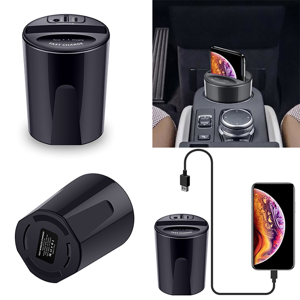 10W Car Wireless Charger Cup with USB Output for iPhoneXS XR/X/8 Airpods 2 SAMSUNG Galaxy S9/S8/Note10/Note9 car Charging holder: Default Title