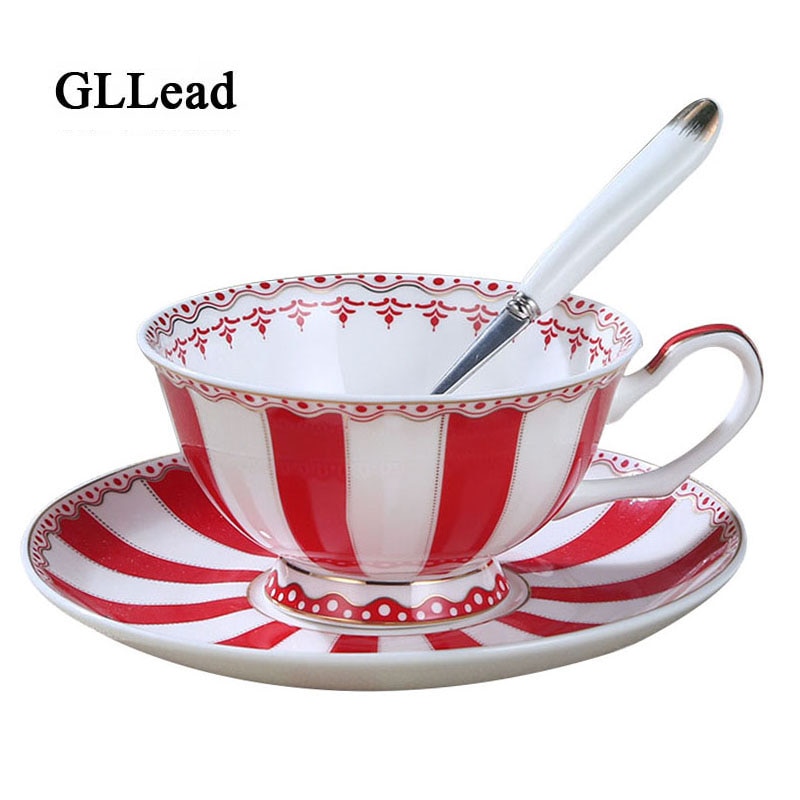 Gllead engelsk stil bone china tekopsæt keramiske kaffekopper underkop og ske europæisk eftermiddagste tekop porcelæn