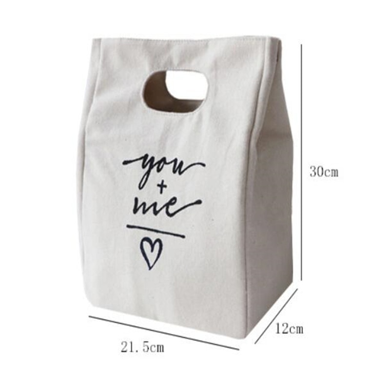 Cotton Canvas Lunch Box Insulation Bag Picnic Bag Simple Letter Type Large Capacity Multi-Purpose Cloth Bag Foods Organizer