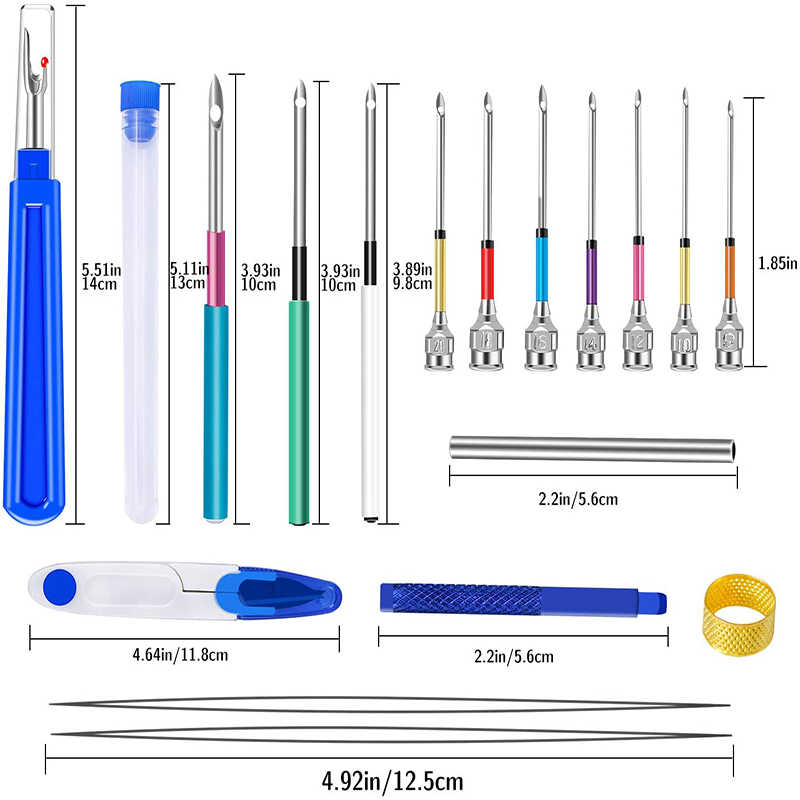 MIUSIE 18 Pcs Punch Needle Tool Punch Needle Embroidery Kits Cross Stitch Big Ripper Scissors Threader Thimble for Embroidery