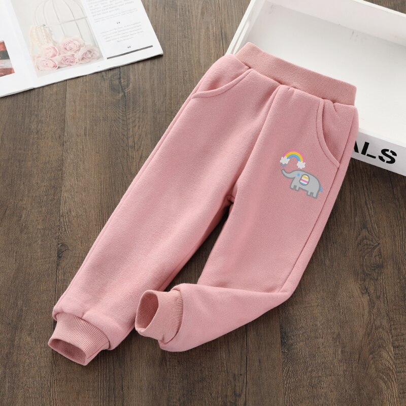 lässig Winter Hosen mit Pelz Baby Mädchen Jungen verlieren Hosen Baumwolle lässig Kleinkind Gedruckt Regenbogen Sport Schlauch Elastische Schlauch: Rosa / 2T(90)