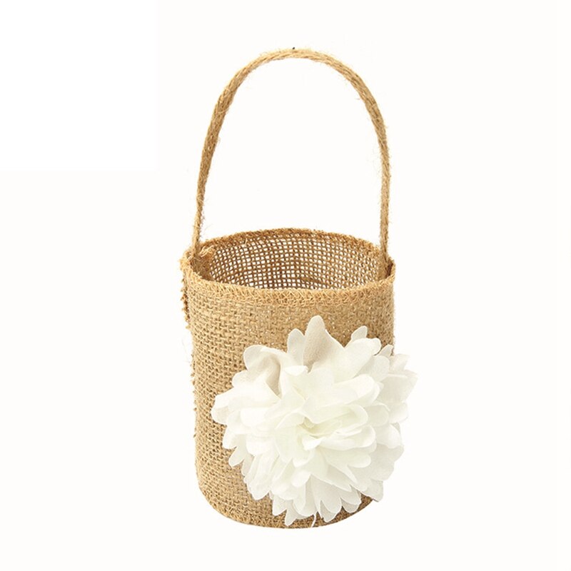 Ślub koronkowy jutowy kwiat kosz lniany uchwyt Vintage rustykalny ślub ceremonia dekoracja stołu Baby Shower Party cukierki prezent torba: Jasno szary